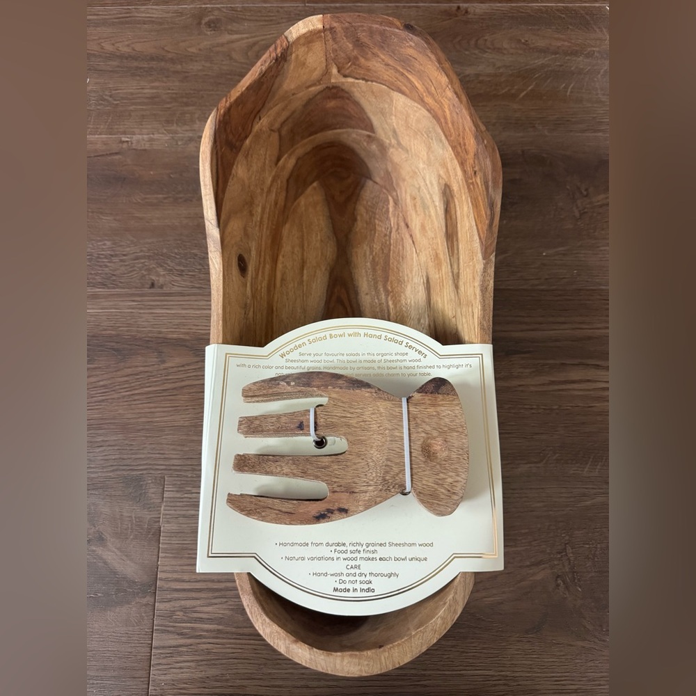 Handcrafted Sheesham Wood Salad Bowl Set with Hand Servers